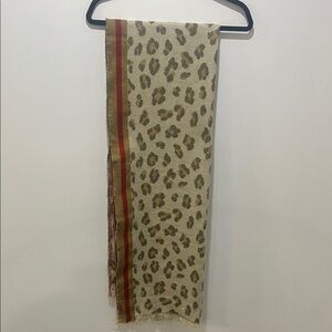 Levi's Leopard Print Scarf with Red and Brown Stripes